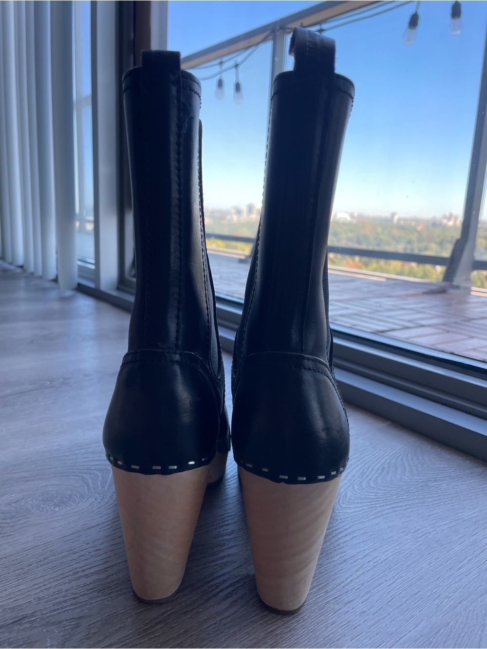 Swedish Hasbeens Black Leather Platform Heel Booties